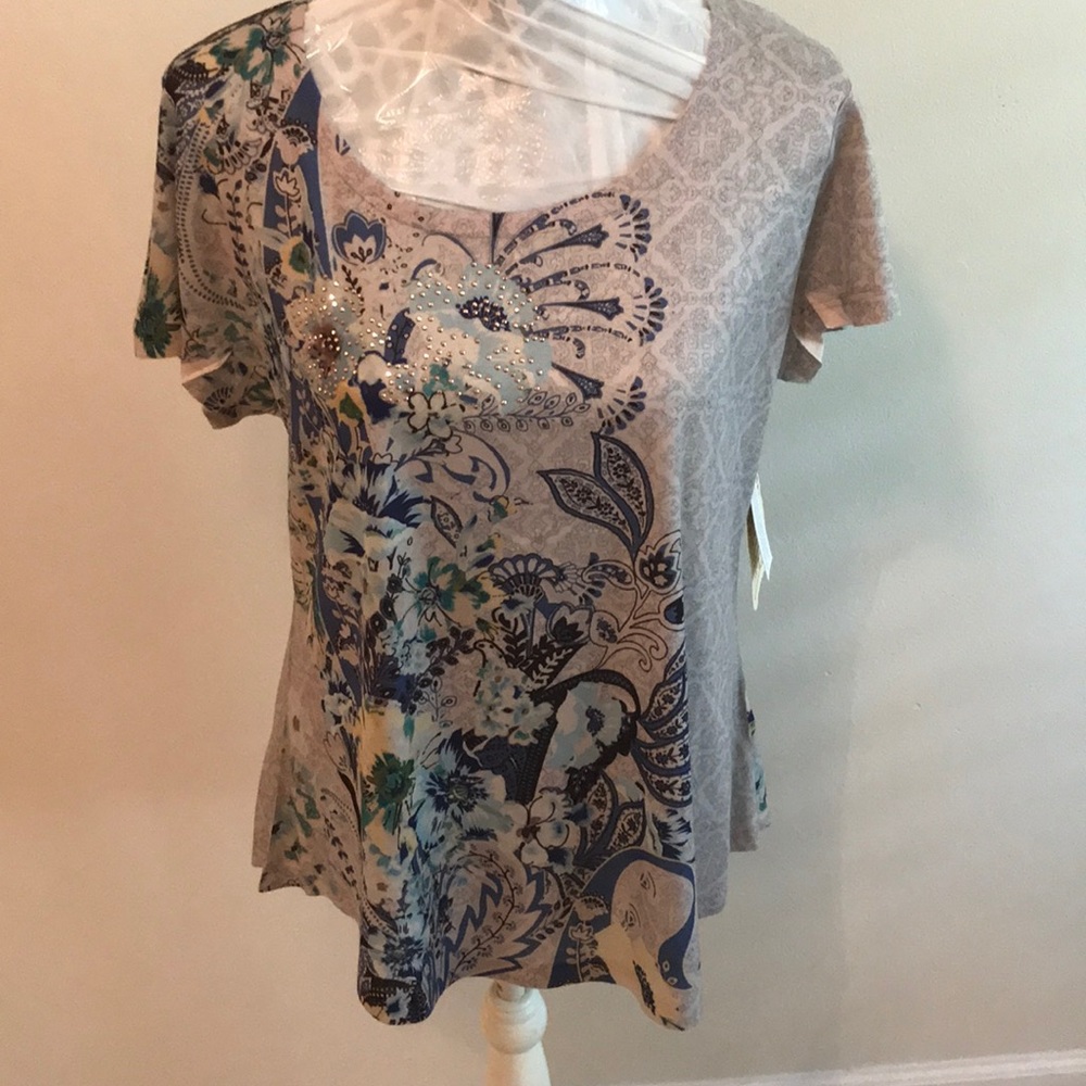 NWT One World Gray Embellished Blouse PXL